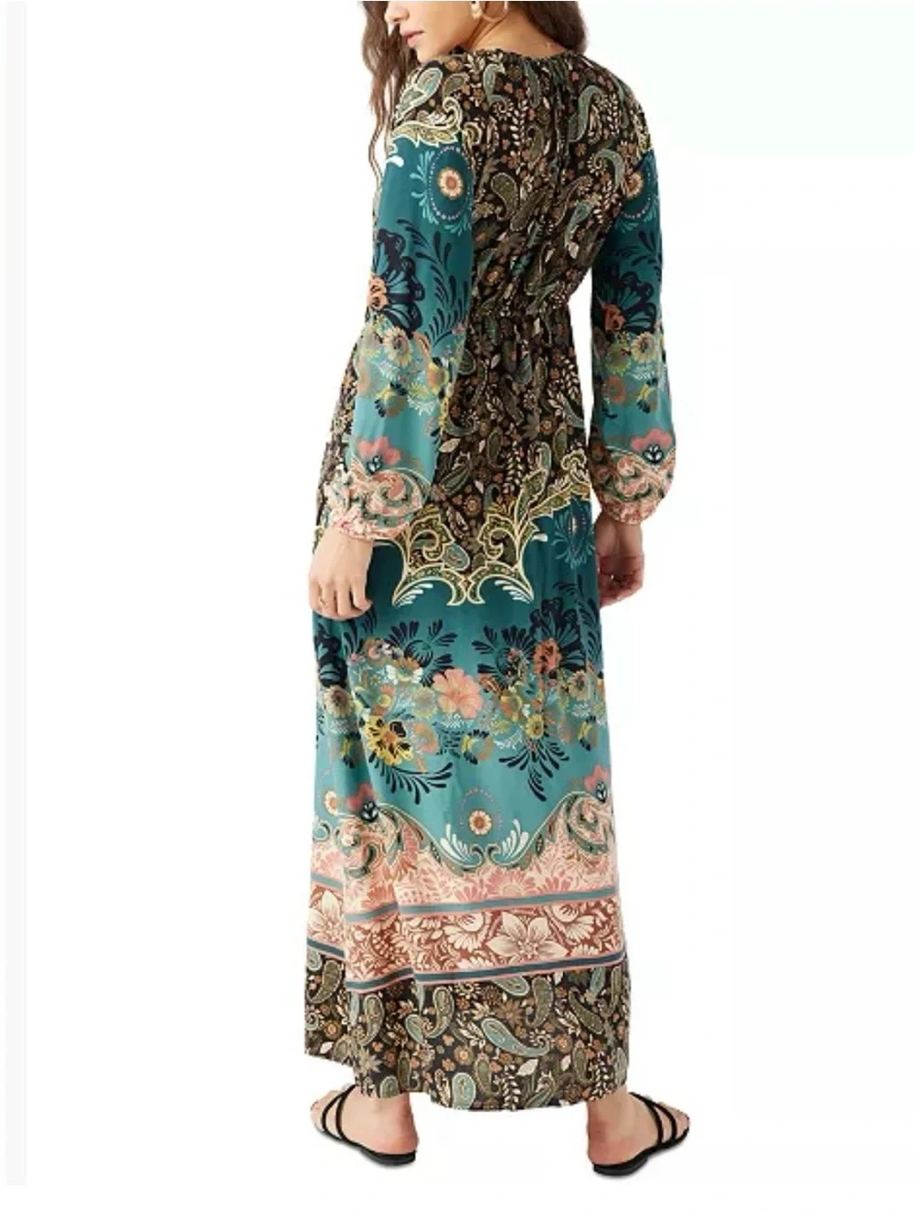 O’Neill Weslynn Boho Paisley Floral Maxi Dress Size Medium Teal Resort Dress - Picture 7 of 16